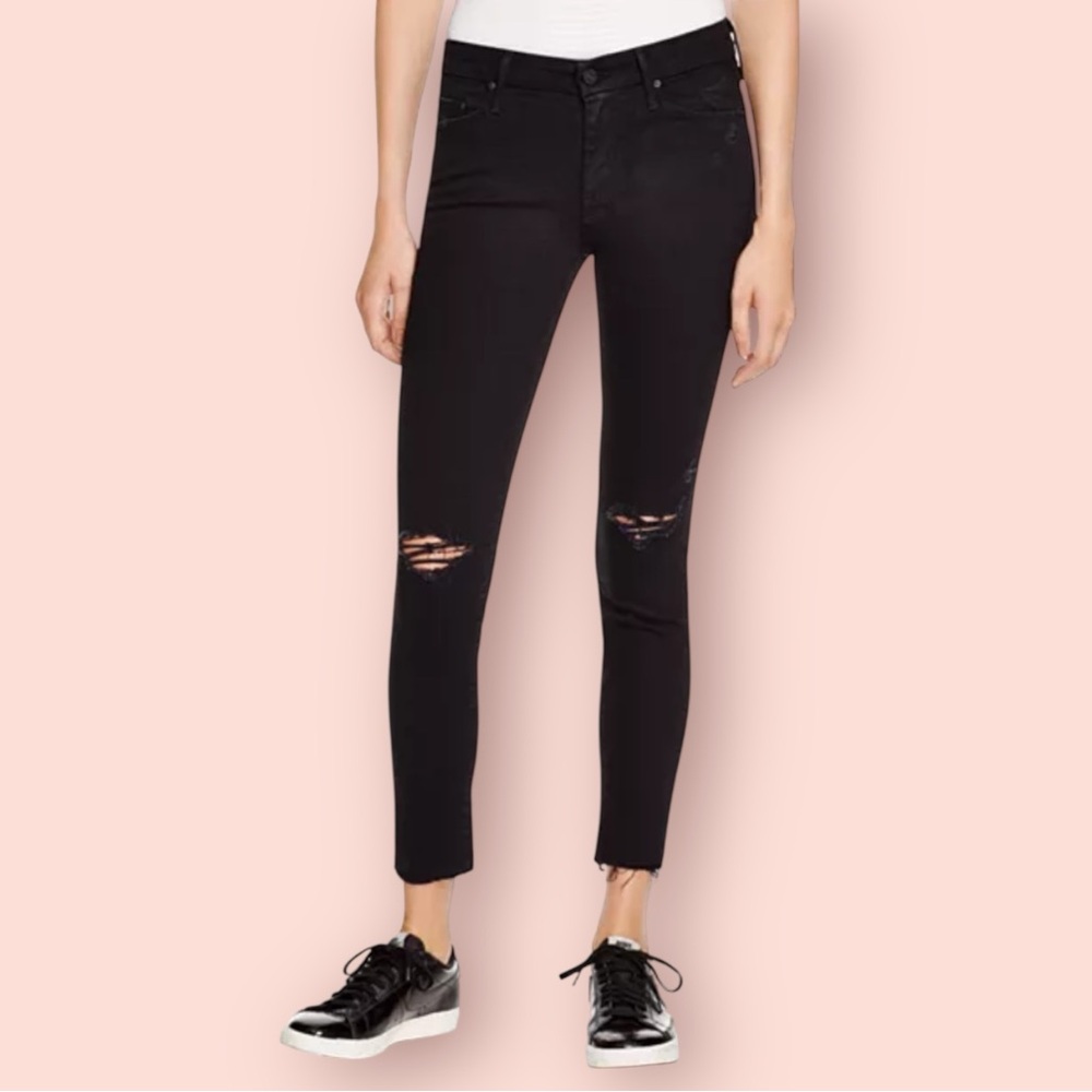 MOTHER Black Looker Ankle Fray Jeans in Guilty as Sin